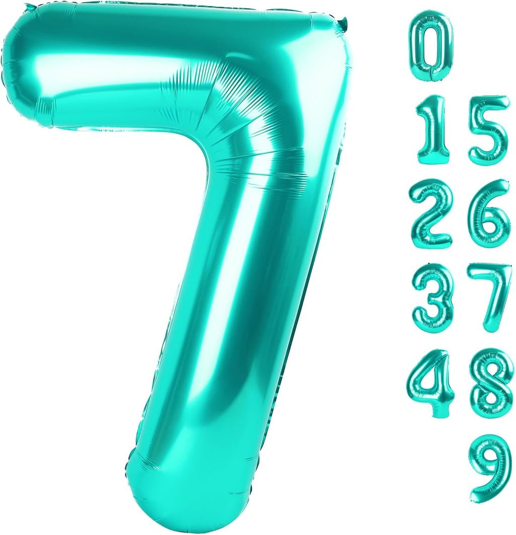 Number 7 Balloon by [Brand Name] - 40 Inch Blue-Green Birthday Decoration for All Ages