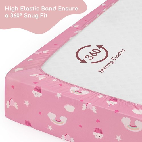 Yukkidds Pack and Play Sheets Fitted Mini Crib Sheets for Pack N Play Mattress Stretchy Sheet for Playpen and Playard Bedding Soft Breathable 2 Pack Pink Unicorn