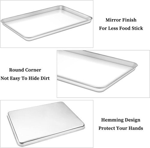 Deedro Baking Sheet Set - Stainless Steel Cookie Half Sheets with Cooling Racks | 2 Sheets & 2 Racks, 17.32 x 12.28 Inch