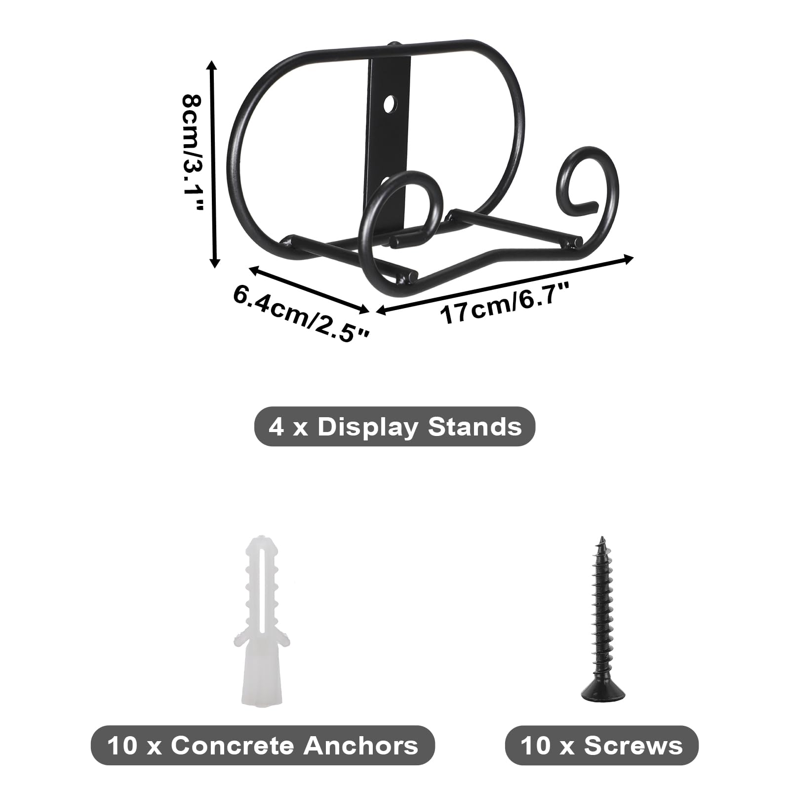 Sumnacon Plate Hangers for the Wall Metal Wall Plate Hangers with Screws,4 Pack Plate Holders for Displaying on the Wall Decorative Black Plate Stand for Plate Bowl Board Displaying