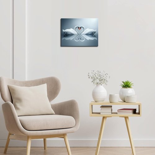Large Elegant Swan Canvas Wall Art Framed Painting Print Love Animals Artwork Aesthetic Couple Wall Decor Bedroom Office Living Room Wedding Decor Gift (Swans, 24x48 inch)