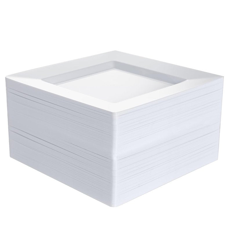 NZVCN 100 PCS White Plastic Dinner Plates, 9.5" Square Heavy-Duty Disposable Plates Dessert Plates Serving Dishes for Wedding, Party, Easter, Christmas