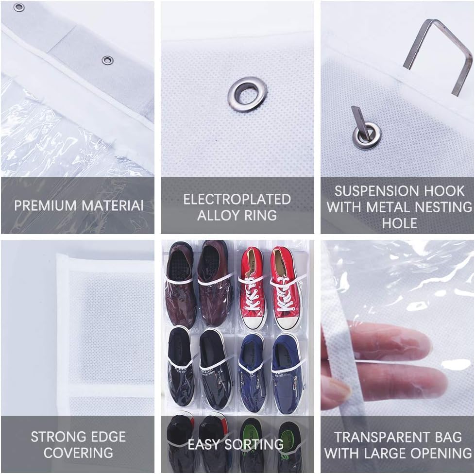 Skiennix Over The Door Shoe Organizer - 24 Pocket Folding Hanging Rack with Hooks for Bedroom/Bathroom