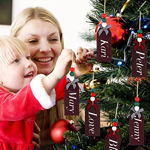 12-Piece DIY Christmas Stocking Name Tags with Wood Beads and Bow