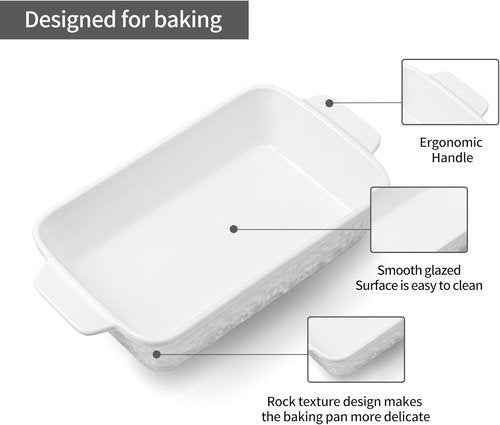 Dafuceramic Casserole Dishes - Set of 4 Rectangular Ceramic Bakeware with Handles | White for Oven Baking