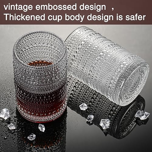 Consou Hobnail Highball Glass Set of 6, 15 oz Thick Glassware with Heavy Base