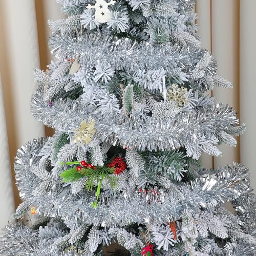 33ft Silver Metallic Tinsel Garland for Christmas Tree & Holiday Decor