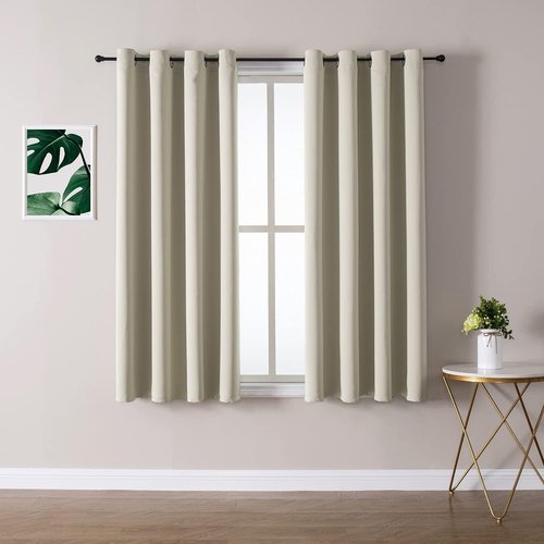 ChrisDowa Grommet Blackout Curtains - Thermal Insulated Room Darkening Panels, Beige, 52W x 54L