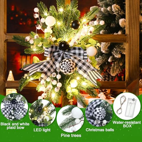 Hotop 3-Piece 17.7-inch Black & White Christmas Stairway Swag with Lights