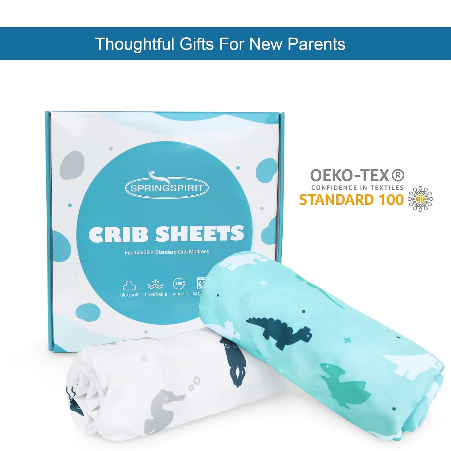 Skiennix Crib Sheets - Soft & Breathable Fitted 2-Pack for Standard Crib & Toddler Mattress | Dinosaurs & Ocean Design, 52'' x 28''