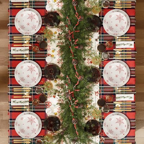 Ollieroo 4 Pieces Christmas Pasta Bowls Set White Snowflake 7.8", 23oz Microwave Safe