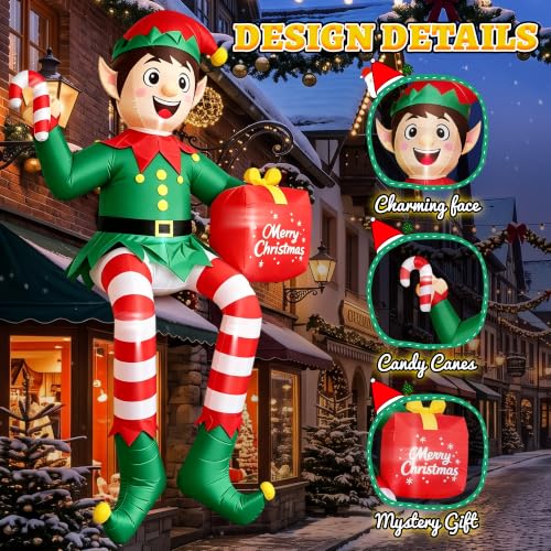 JOVIPOP 16FT Christmas Inflatable Elf Decoration for Outdoor Yard - Lighted Holiday Decor