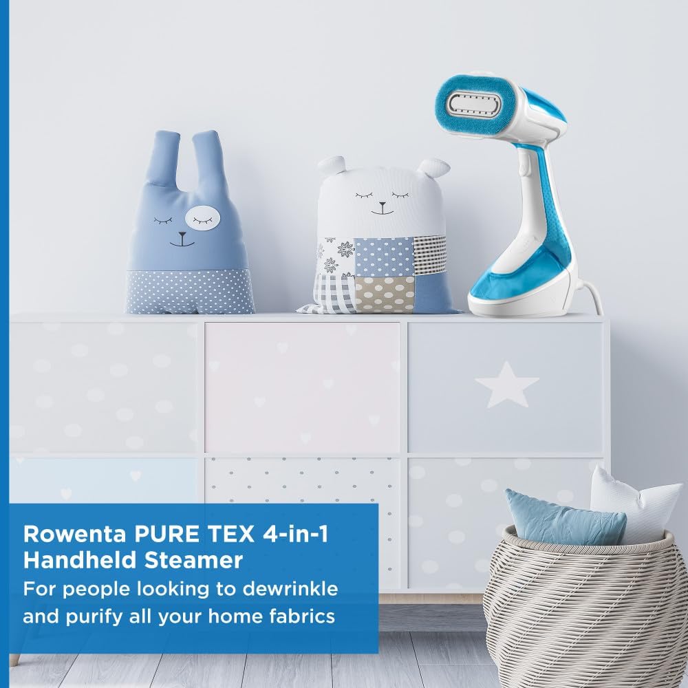 Rowenta Steamer for Clothes - Pure Tex 4-in-1, 1700W, XL 6.8 Ounce Tank, Quick 25 Sec Heat-Up, Light Blue