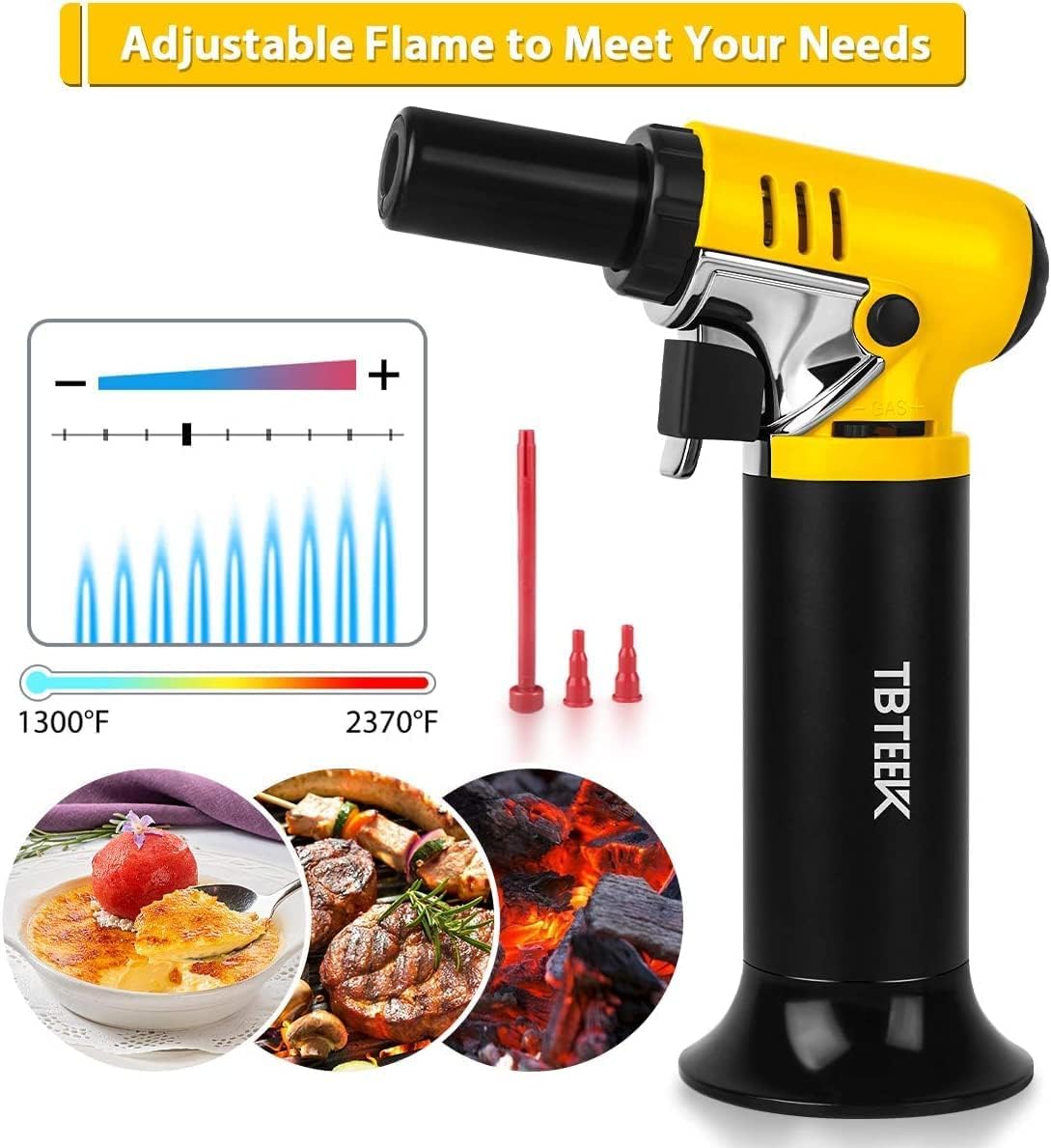 TBTeek Butane Torch - One-Hand Operation Kitchen Lighter with Adjustable Flame for BBQ & Baking