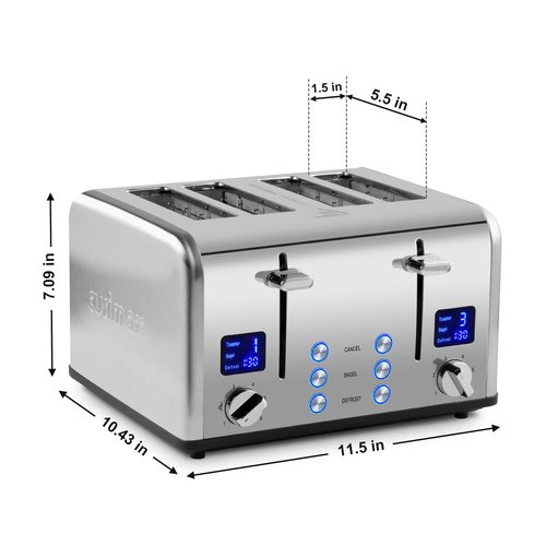 Stainless Steel Toaster, CUSIMAX 4 Slice Toaster with Smart LED Display, Exart Wide Slots, 6 Shade Settings, 1650 Watts, Bagel and Defrost Fuction, Cancel Button, Removable Crumb Trays