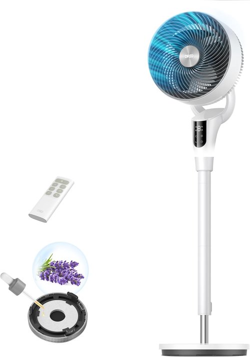 DREO Quiet Oscillating Fan - 90ft Airflow, 20dB Noise Level, Adjustable Height 38-42'' | 8+ Speeds, 3 Modes