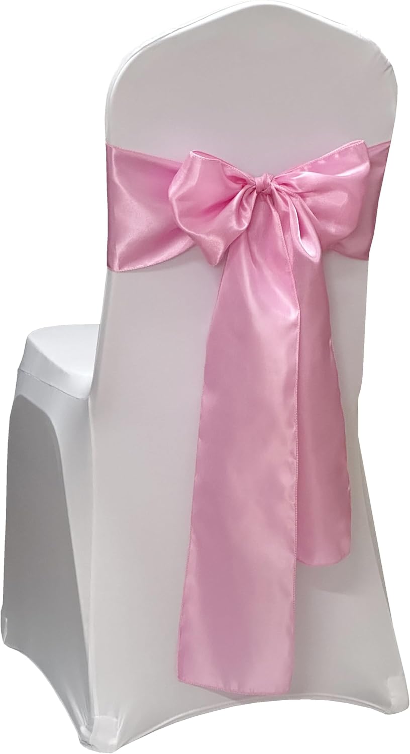 Skiennix Satin Chair Sashes - Elegant Light Pink Chair Bows for Wedding & Party Decor (10 Pack)