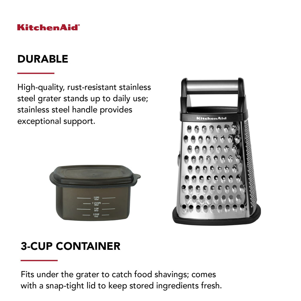 KitchenAid No Mess Citrus Squeezer, One size, Lemon & Gourmet 4-Sided Stainless Steel Box Grater with Detachable Storage Container, 10 inches tall, Black