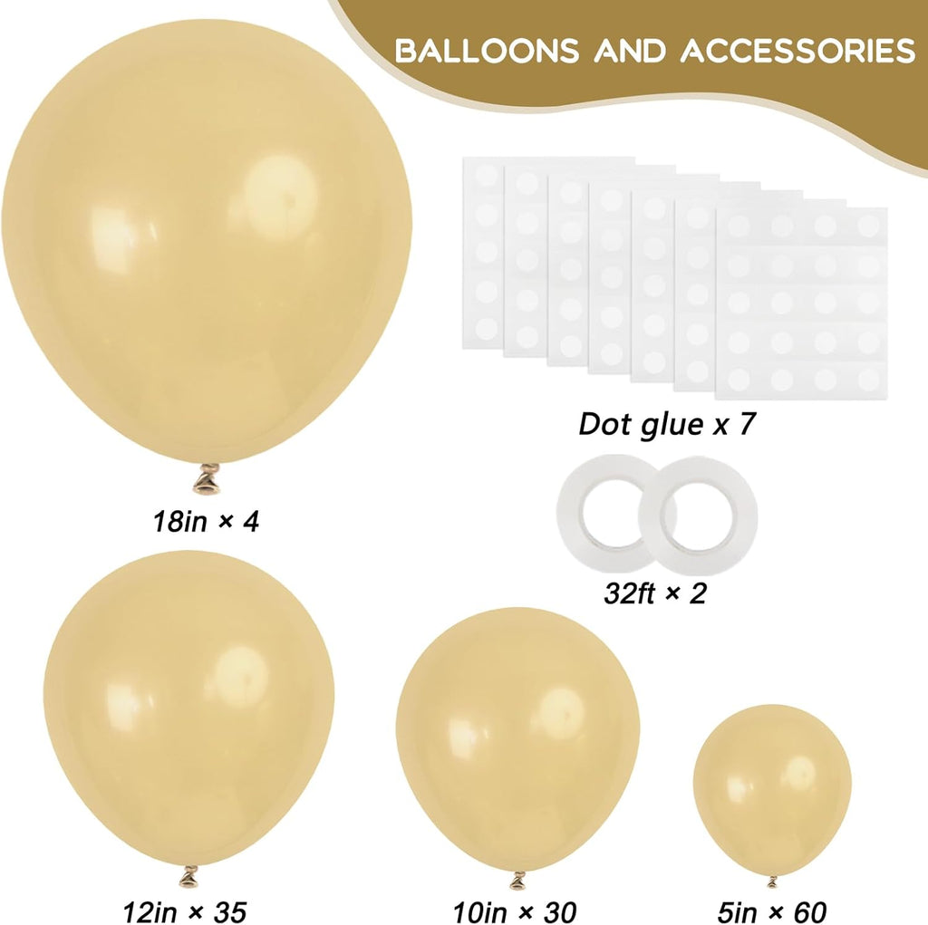 RUBFAC Light Brown Latex Balloon Kit - 129 Pcs in Various Sizes for Birthday, Baby Shower, Wedding Decor