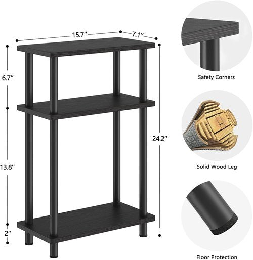 Apicizon Small Narrow Side Table - 3-Tier Slim End Table with Storage Shelf | Black Nightstand for Small Spaces