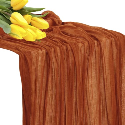 MDS Pack of 12 Cheesecloth Table Runner 35x170 Inch, 14FT Long Gauze Cheese Cloth Table Runner for Wedding Party Birthday Bridal Shower Farmhouse Garden Boho Rustic Table Decoration - Terracotta