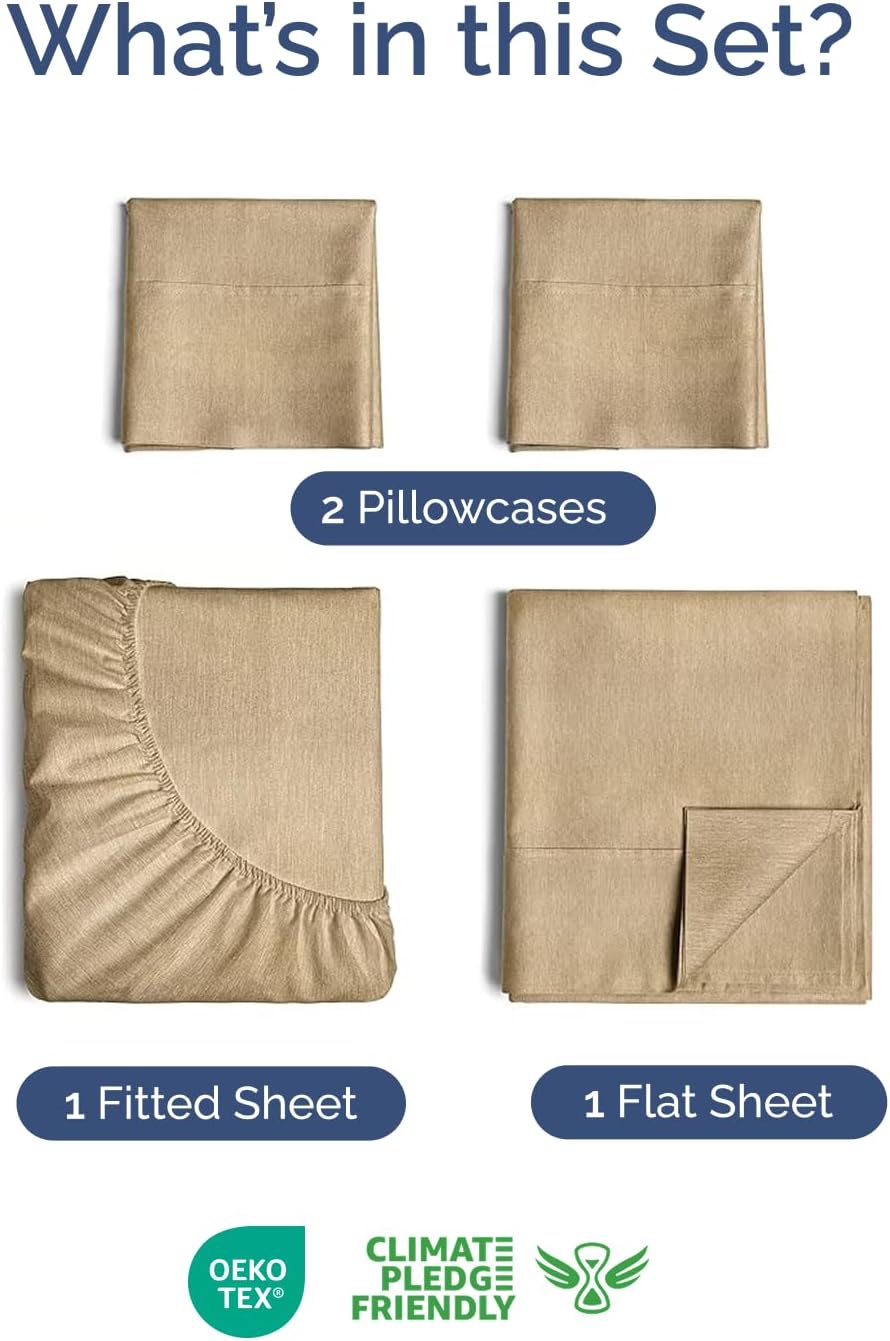 Skiennix Extra Deep Twin XL Sheet Set | 4-Piece Breathable Cooling Bedding - Soft, Wrinkle-Free, Heathered Tan