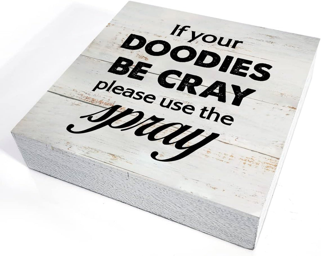 Rustic Bathroom Wood Box Sign - Funny Humor Decor for Farmhouse Style | 5 x 5 Inch
