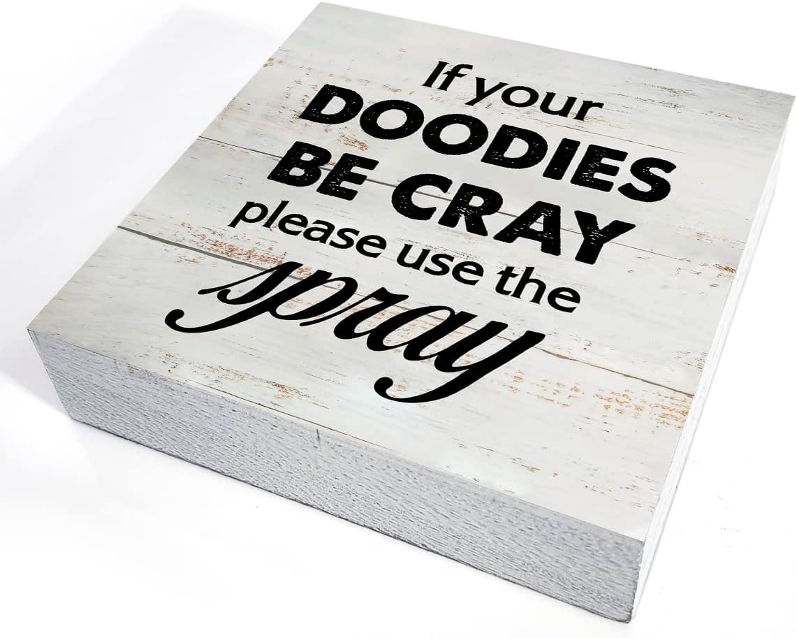 Rustic Bathroom Wood Box Sign - Funny Humor Decor for Farmhouse Style | 5 x 5 Inch
