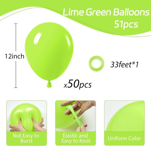 Awenztech Lime Green Balloons - 12 Inch Latex Balloons | 50 Pack for Baby Shower & Birthday Party Decor