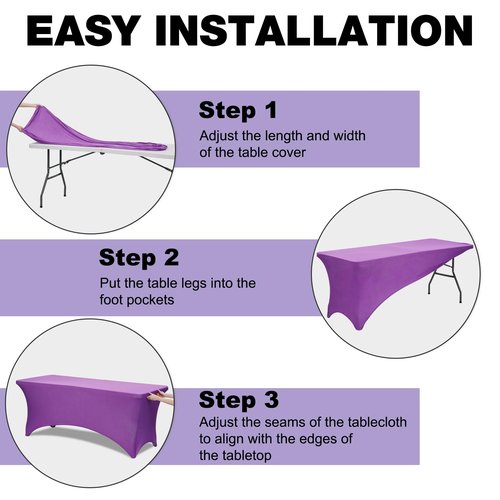 Trlyc 2 Pack 6FT Spandex Table Cloth - 72 x 30 Inch Rectangular Stretch Tablecloth, Wrinkle Resistant Scretch Table Cover for Wedding, Party, Banquet, Picnic, Outdoor Decoration (2Pcs,Purple)