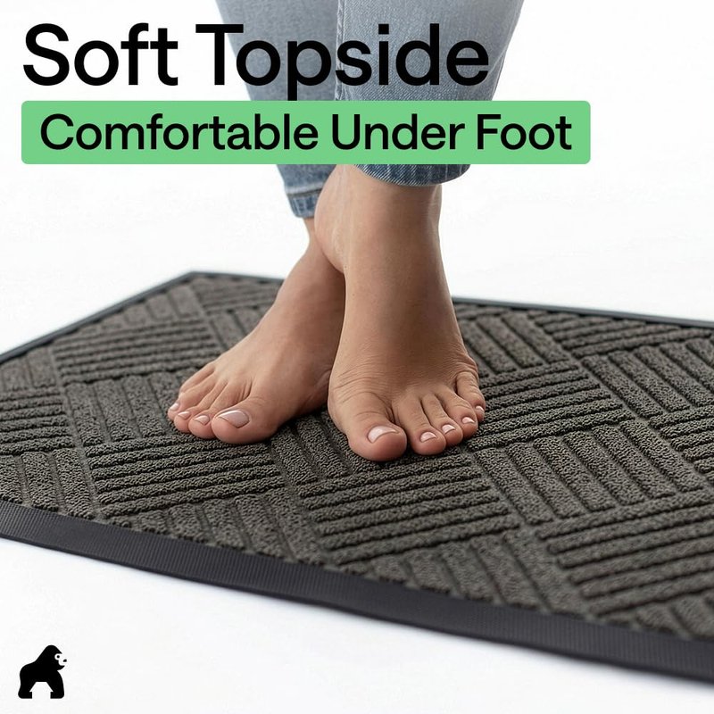 GORILLA GRIP 100% Waterproof All-Season WeatherMAX Doormat, 47x35, US Designed Natural Rubber, Stain and Fade Resistant, Low Profile Indoor Outdoor Door Mats, Easy Clean Patio Mat, Gray Diamond