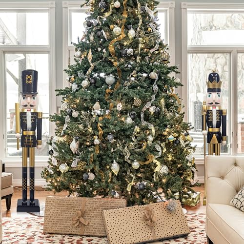 KI Store 4ft Christmas Nutcracker King Figurine – Black & Gold Wooden Soldier for Front Door, Tree & Mantel