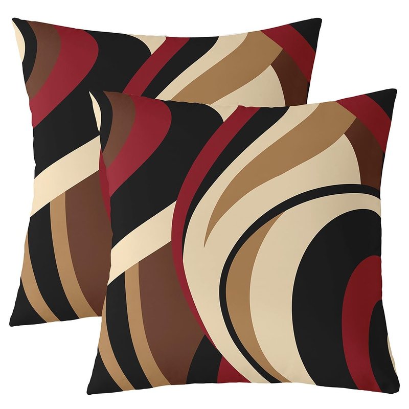 Red Brown Spiral Throw Pillow Covers Modern Simple Abstract Stripes Swirls Pillow Cases for Kids Teens Adults Simple Geometric Circles Decor Cushion Covers for Couch Office 22x22 Inch Set of 2