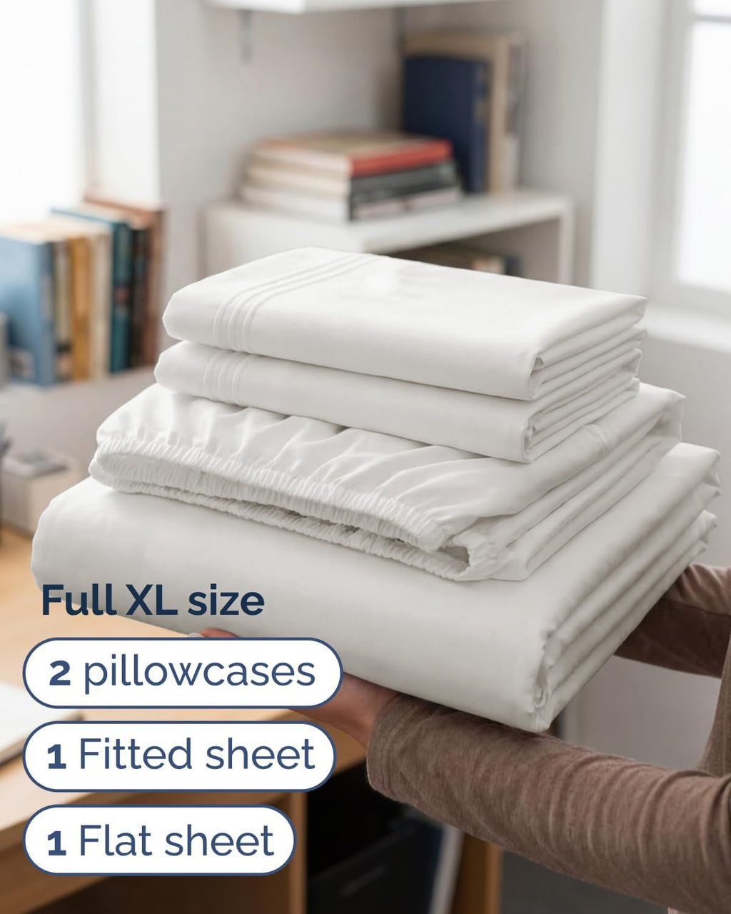 Skiennix Full XL Bed Sheet Set - Soft, Breathable & Cooling 4-Piece Luxury Bedding - Antique White