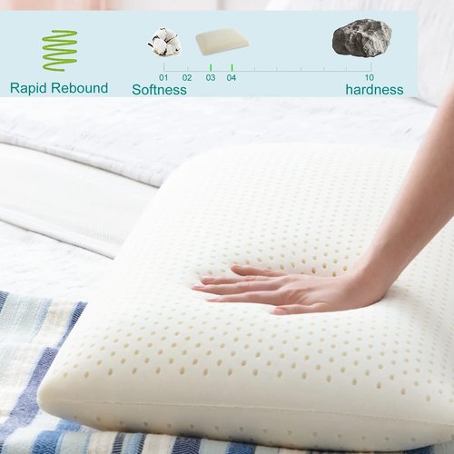 Talalay Latex Pillow, Medium Soft Latex Foam Pillow for Sleeping, Standard Size Bed Pillow for Back with Removable Cotton Inner Cover, Side and Stomach Sleepers, Helps Relieve Shoulder and Neck Pain