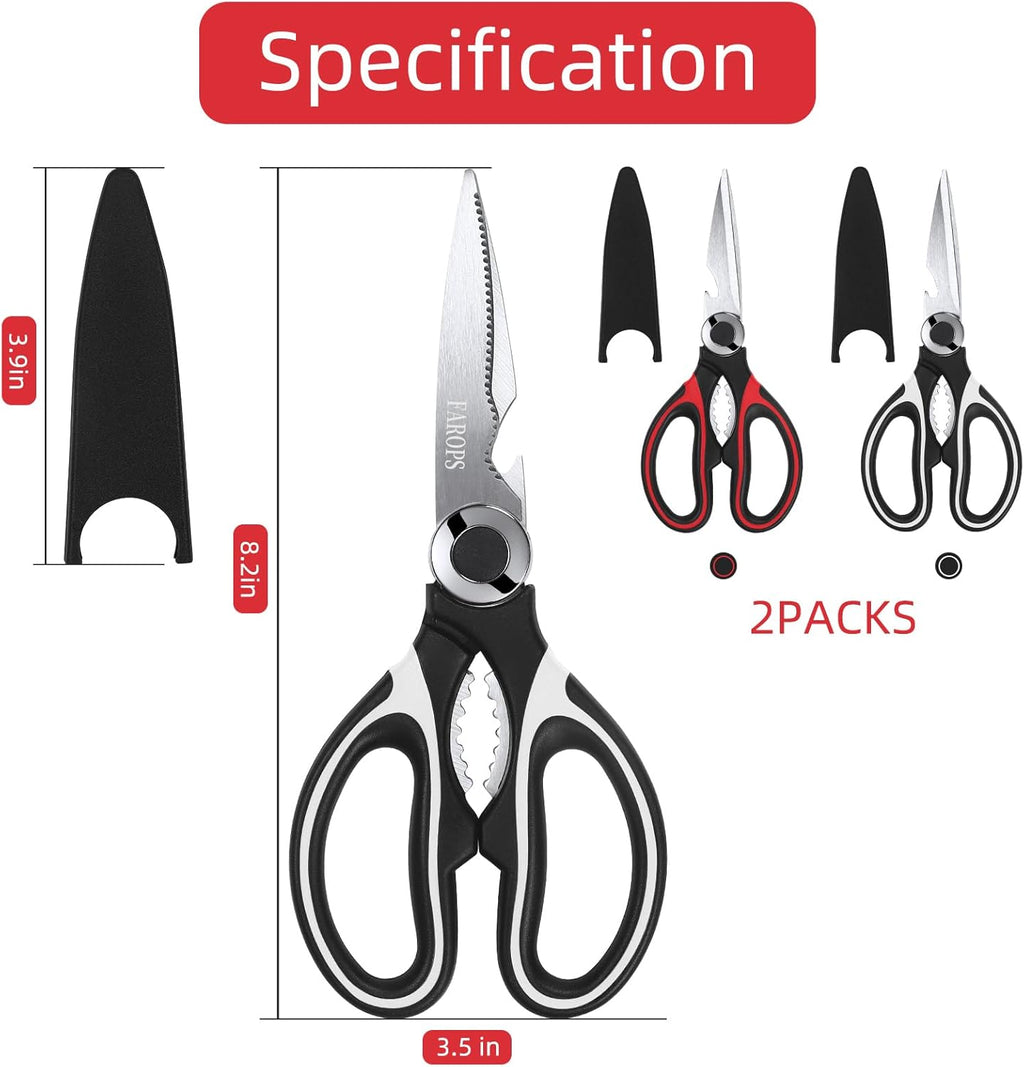Raptor Kitchen Scissors - Heavy Duty Stainless Steel Multi-Function Shears | Dishwasher Safe, 2-Pack