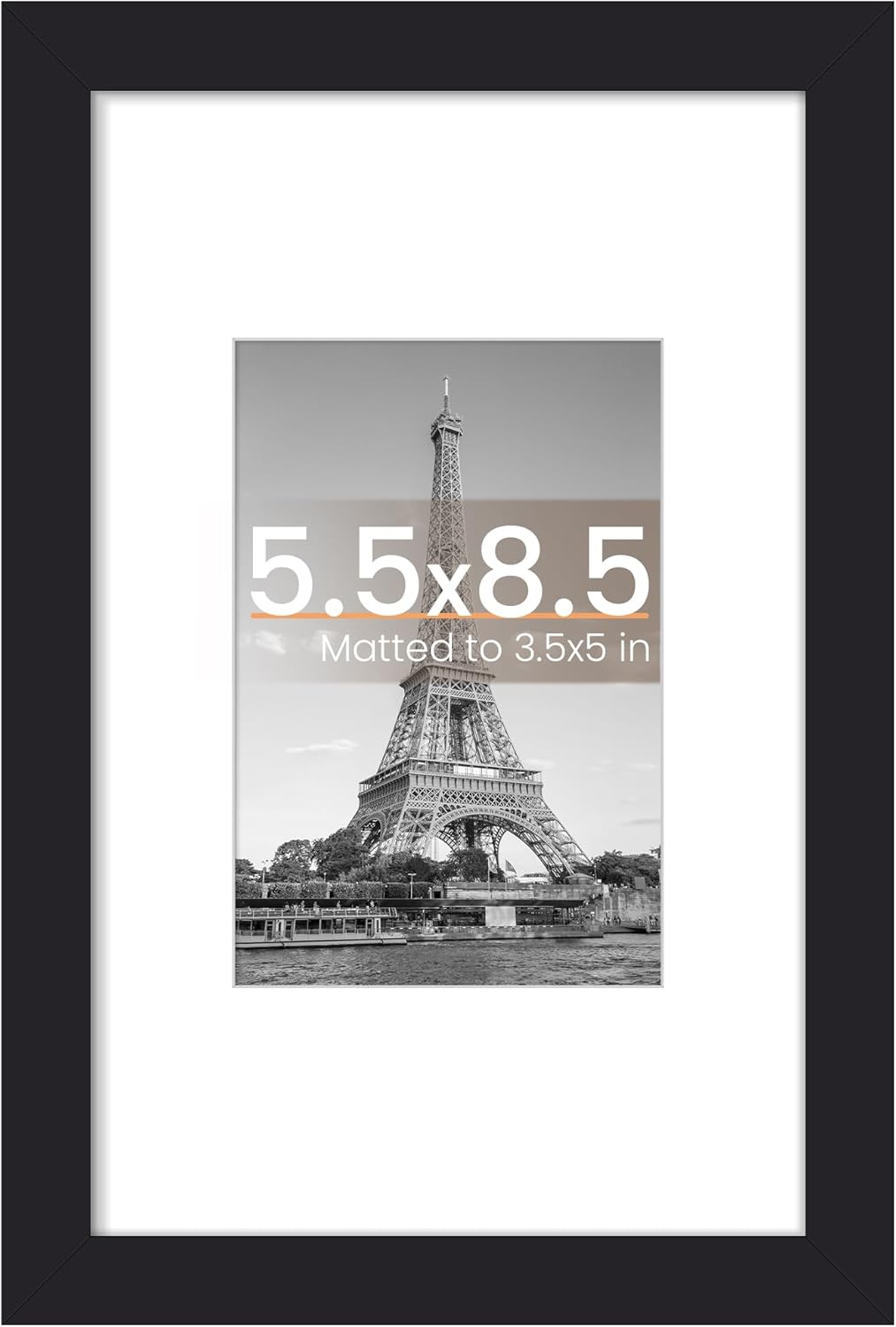 Upsimples Picture Frame - 5.5x8.5 Wall Hanging Frame with Mat for 3.5x5 Photos - Black, 1 Pack