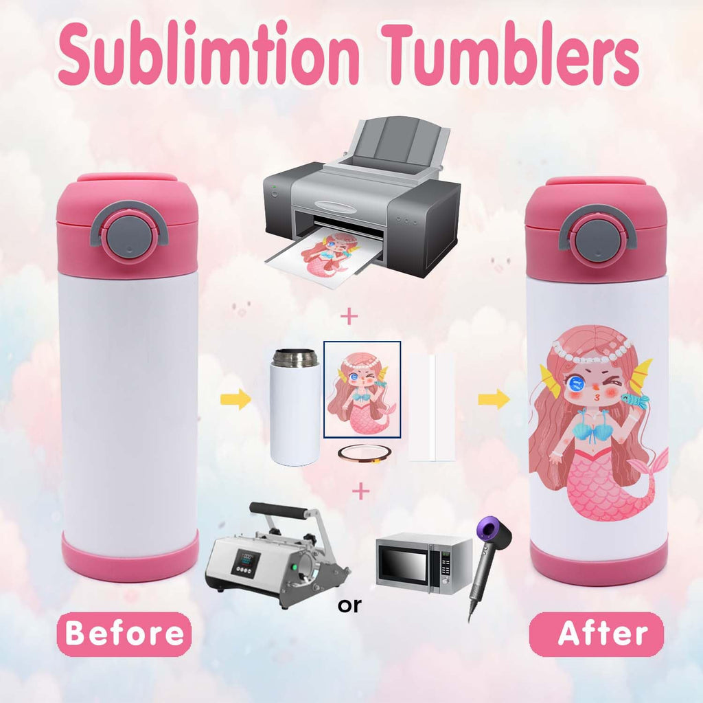 HIZEE 12 oz 6 Pack Sublimation Tumbler Straw Sippy Cup Blank with Straw and Lid,Mixed coloer Spill Proof Stainless Steel Thermos Water Bottles for School