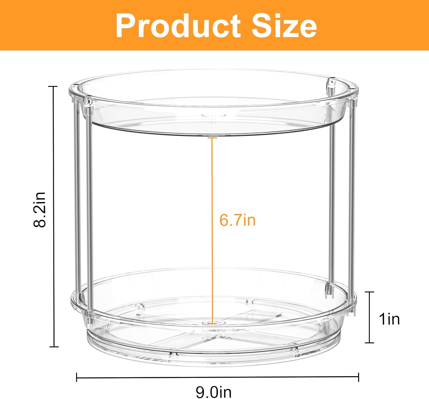 Skiennix 360 Rotating Makeup Organizer - 2 Tier Clear Lazy Susan Turntable for Vanity & Bathroom