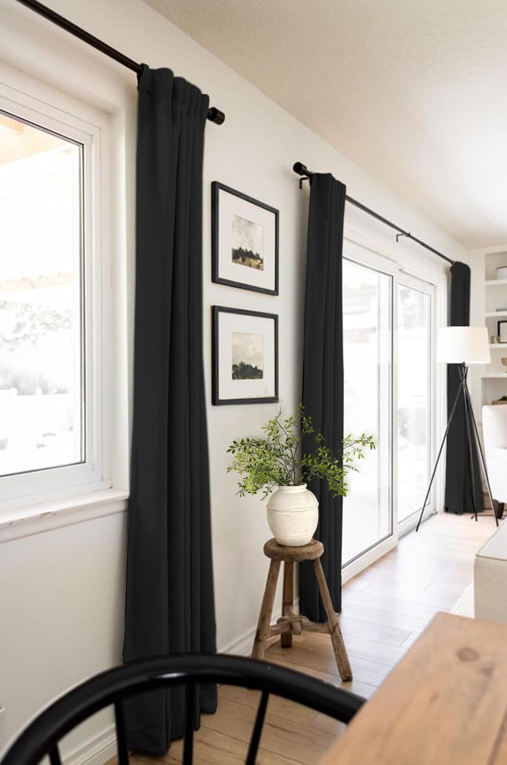 Skiennix Blackout Curtains - 100% Blackout Linen Drapes, Thermal Insulated, 2 Panels Set, 50" W x 84" L, Black
