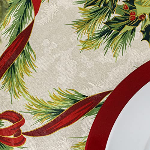 Benson Mills Christmas Ribbons Tablecloth 84" x 60" Rectangular Holiday Decor