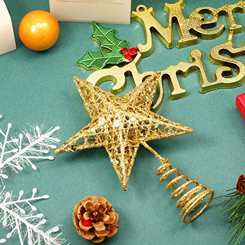 Blulu Gold 6 Inch Star Tree Topper – Glitter Christmas Treetop