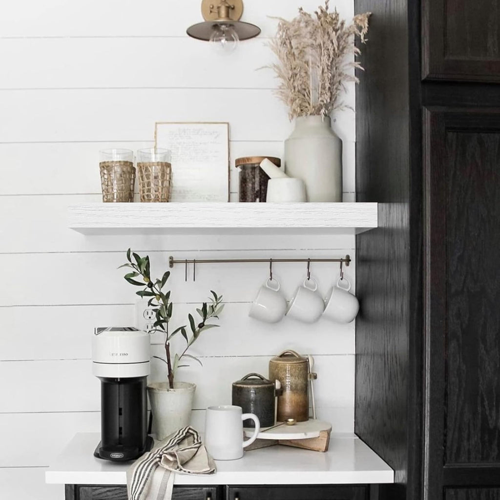 QEEIG Floating Shelves - Stylish Wall Storage for Bathroom, Bedroom & Kitchen | Set of 4, 16 Inch, White