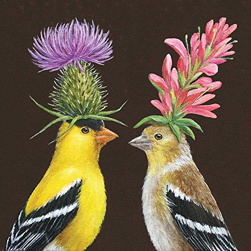 PPD Goldfinch Couple 5x5 Inch Cocktail Napkins - Decorative Paper Beverages for Parties & Celebrations - Pack of 20