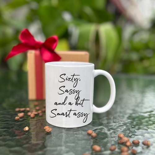 60 Birthday Coffee Mug, Sixty Sassy And A Bit Smart Assy, 60 Birthday Gifts for Women Wife, Grandma, Mom, Daughter, Sister, Friend, 60 Years Old, Happy 60Th Mug, Birthday Gift Idea-Mm48