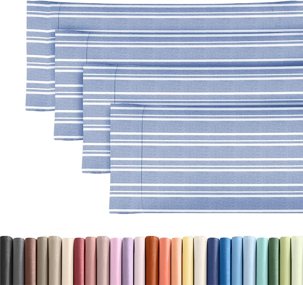 Skiennix Body Pillowcases Set of 4 | Soft & Breathable 20x54 Long Pillow Covers - Fade Resistant & Machine Washable - Blue Stripes