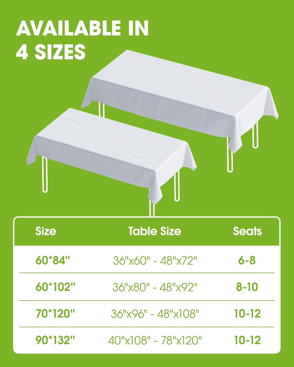 Pureegg Rectangle Tablecloth - Durable 60" x 84" Polyester for Outdoor Parties, Weddings & Picnics, White