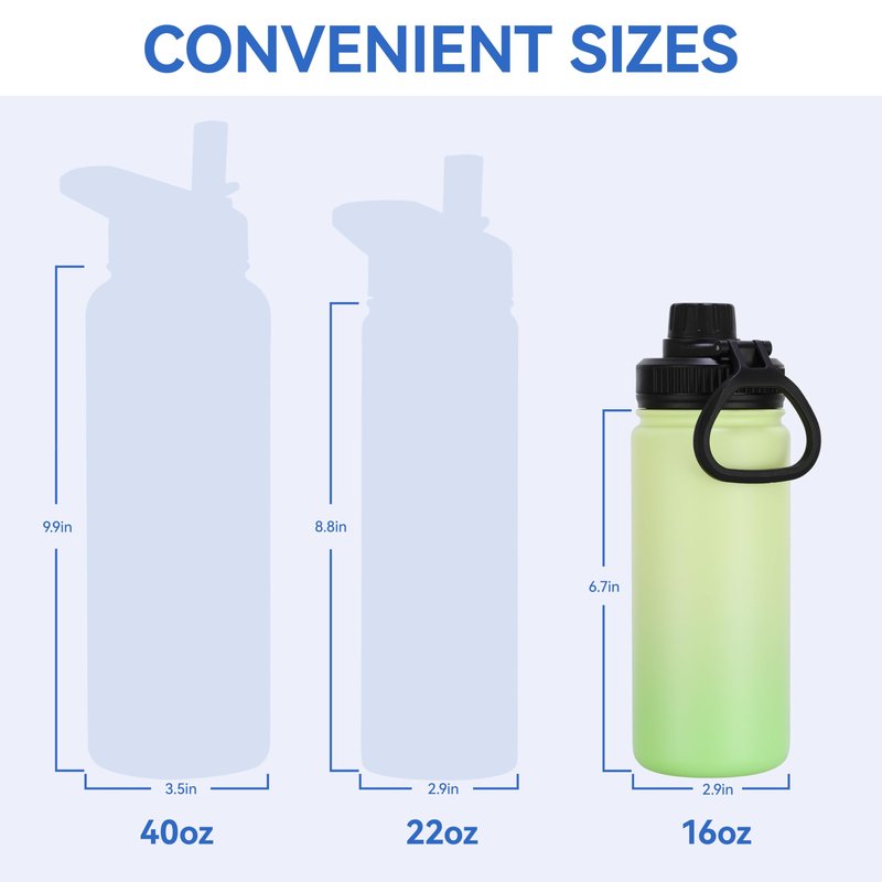DOMICARE 16 oz Water Bottle Stainless Steel Double Wall Vacuum Insulated Water Bottle with Straw lids & Spout Lid, Leakproof