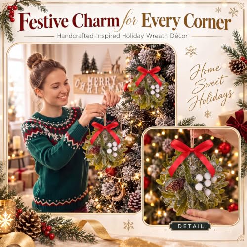 Wettarn 5-Inch Red Christmas Mistletoe Decor Kissing Ball Ornament - Classic Style