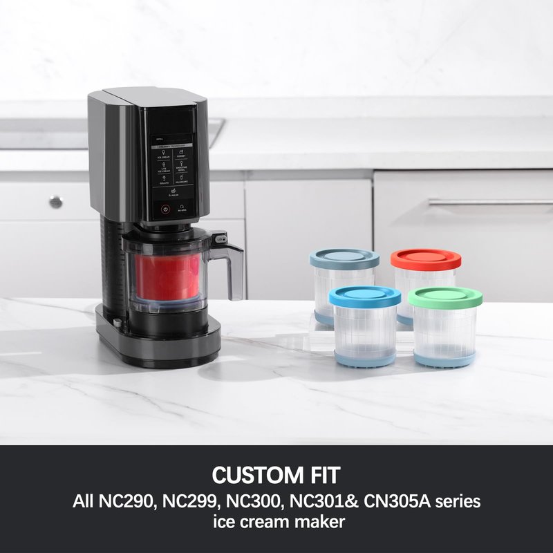 Omnikit Containers Replacement for Ninja Creami Pints and Lids - 4 Pack, 16oz Cups Compatible with NC301 NC300 NC299AMZ NC290 Series Ice Cream Maker - Airtight Anti-slip